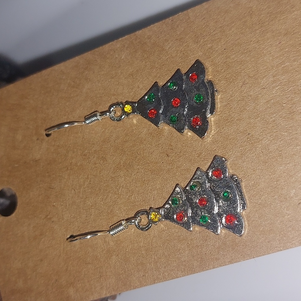 Festive Christmas Tree Earrings.Earwires 925 .Handmade
